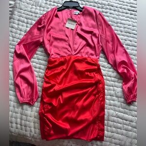 Superdown Vibrant Pink and Red Long Sleeve Dress
